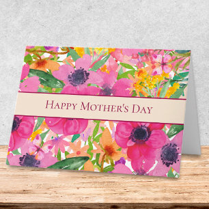 Cartão Feliz Dia das Mães Jardim Floral Rosa Brilhante
