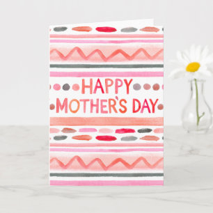 Cartão Feliz Dia das Mães Listras de Aquarela Rosa