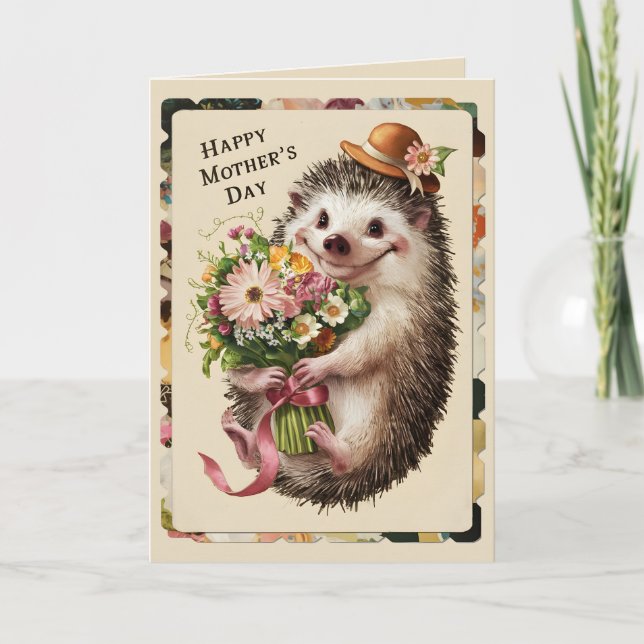 Cartão Feliz Dia das Mães ouriço fofo (Frente)