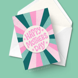 Cartão Feliz Dia das Mães Rosa Verde Explosão de Sol