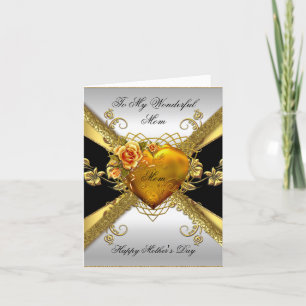 Cartão Feliz Dia das Mães Rosas Coração Dourado Adicionar