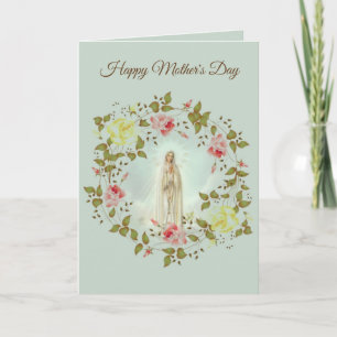 CARTÃO FELIZ DIA DAS MÃES SENHORA DE FÁTIMA COROA DE ROSA
