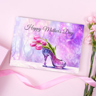 Cartão Feliz Dia das Mães Tulipas Rosa em Sapatinhos de V