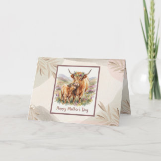 Cartão Feliz Dia das Mães Vaca das Terras Altas Boho Neut