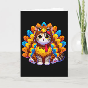 Cartão Feliz Dia de Ação de Graças Gato Peru Fantasia Nat