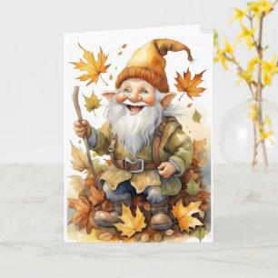 Cartão Feliz Dia de Ação de Graças Gnome Fall deixa Vazio