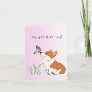 Cartão Feliz Dia de as mães Corgi com Borboleta