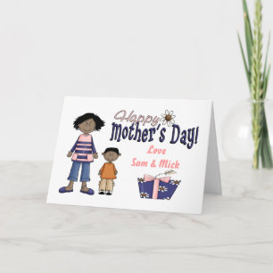 Cartão Feliz dia de as mães - Crianças e presentes