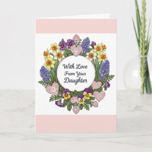 Cartão Feliz dia de as mães De Filha Floral Wreath