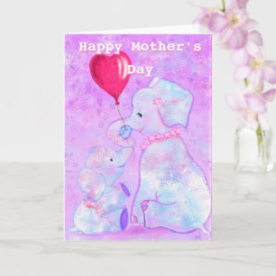 Cartão Feliz Dia de as mães - Elefante Mãe e Bebê - Am
