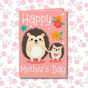 Cartão Feliz Dia de as mães Mãe E Bebê Hedgehog