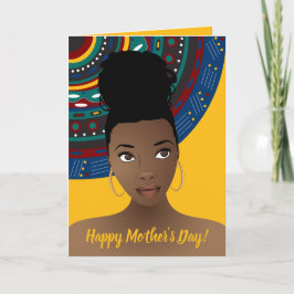 Cartão Feliz Dia de as mães! Mulher Negra, Tribal, Dourad