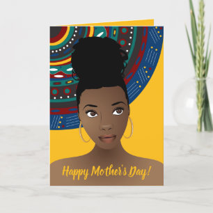 Cartão Feliz Dia de as mães! Mulher Negra, Tribal, Dourad