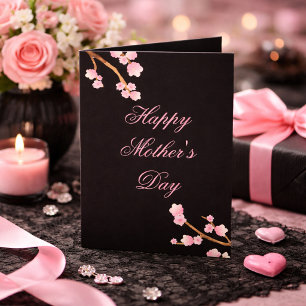 Cartão Feliz Dia de as mães Rosa e Preto Floral