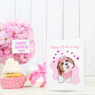 Cartão Feliz Dia de as mães Shih-Tzu Com Corações