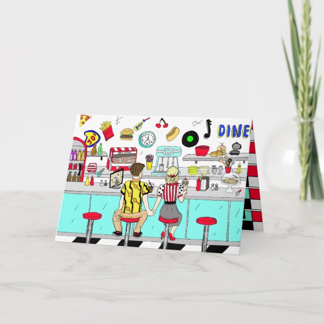 Cartão Feliz dia de os namorados do Casal Anos 50 (Frente)