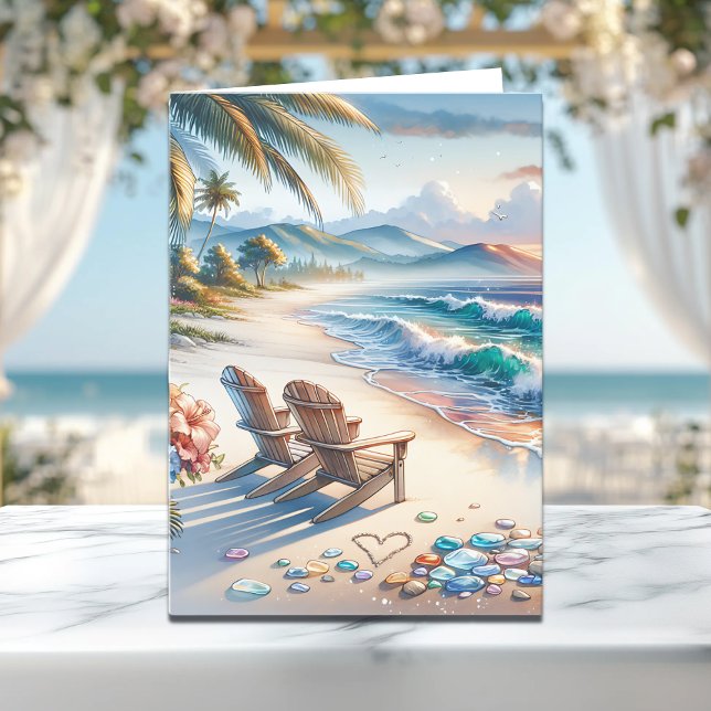 Cartão Feliz dia de os namorados | Ondas Oceânicas e Vidr (Criador carregado)