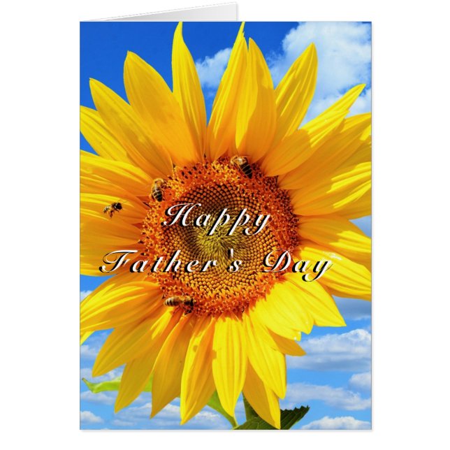 Cartão Feliz Dia de os pais Girassol e Abelhas no Céu Azu (Frente)