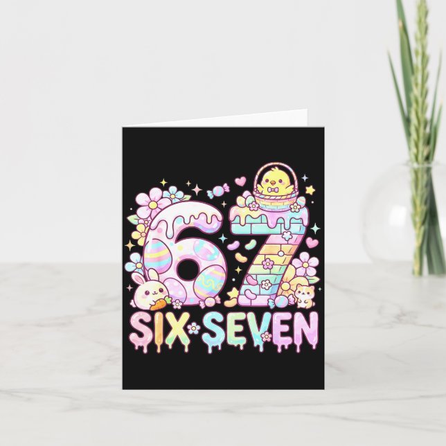 Cartão Feliz Dia de Páscoa 67 Coelho Seis Sete Ovos de Pá (Frente)