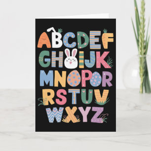 Cartão Feliz Dia de Páscoa Com Coelhinho Fofo E Abcs Para