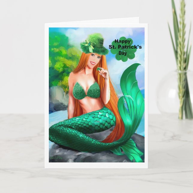 Cartão Feliz Dia de São Patrício Carta de Sereia (Frente)