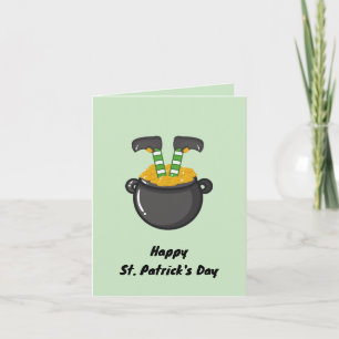 Cartão Feliz Dia de São Patrício Gnomo Verde Dourado