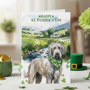 Cartão Feliz Dia de São Patrício Irish Wolfhound Aquarela