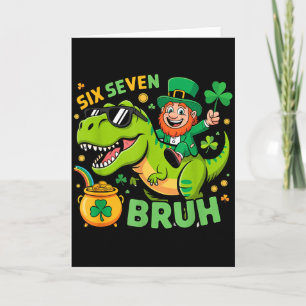 Cartão Feliz dia de São Patrício leprechaun trex dinossau