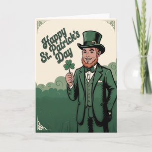Cartão Feliz Dia de São Patrício Leprechaun Vintage