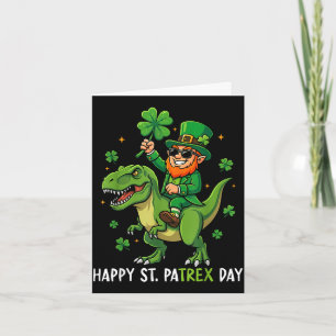 Cartão Feliz dia de São Patrício pa trex leprechaun dino