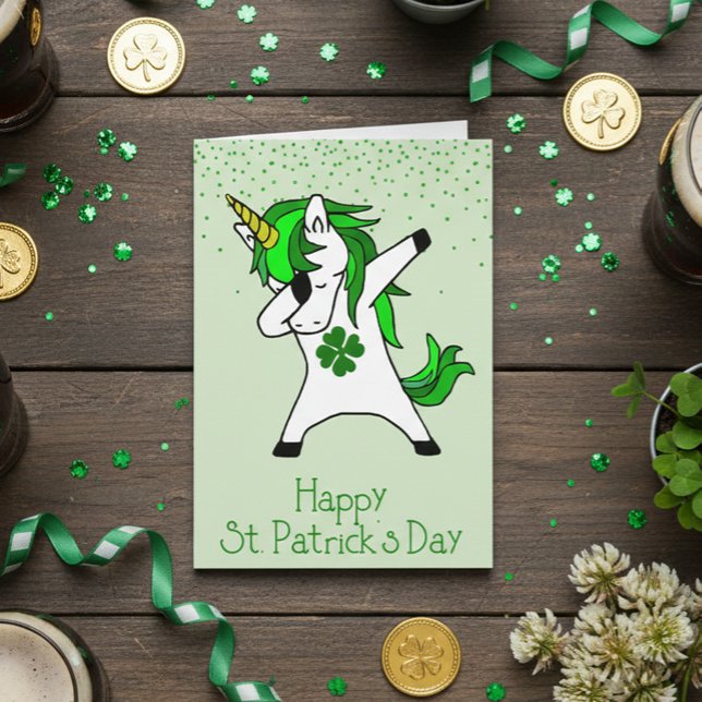 Cartão Feliz Dia de São Patrício Unicórnio Verde Dabbing (Criador carregado)