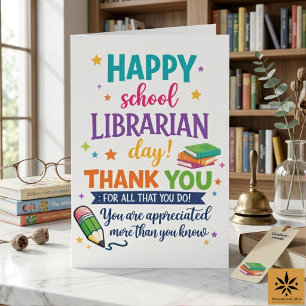 Cartão Feliz Dia do Bibliotecário Escolar Obrigado Bibl