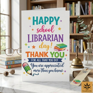 Cartão Feliz Dia do Bibliotecário Escolar | Obrigado Bibl