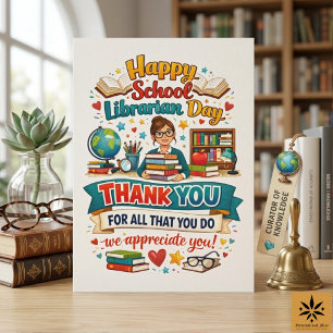 Cartão Feliz Dia do Bibliotecário Escolar   Obrigado Bibl