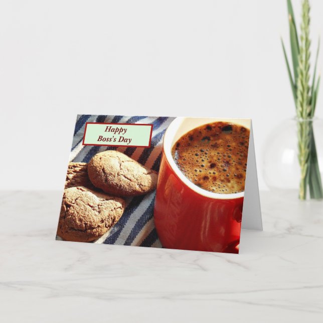 Cartão Feliz Dia do Chefe com café e biscoitos (Frente)