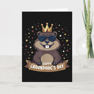 Cartão Feliz Dia do Groundhog 2025 Funny Woodchuck