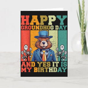 Cartão Feliz Dia do Groundhog 2025 Marmota Retro Engraçad