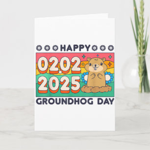 Cartão Feliz Dia do Groundhog 2 de Fevereiro de 2025 Retr