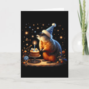 Cartão Feliz Dia do Groundhog com Bolo de Aniversário