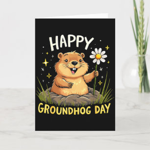 Cartão Feliz Dia do Groundhog Com Flor