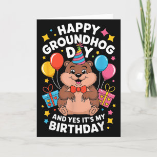 Cartão Feliz Dia do Groundhog e é meu aniversário 2 de fe