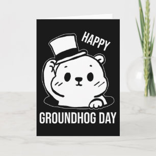 Cartão Feliz Dia do Groundhog Line Art