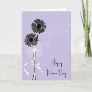 Cartão Feliz Dia do Nome Black Daisies e Dandelion