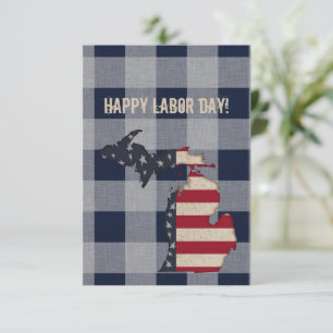 Cartão Feliz Dia do Trabalho! Michigan Xadrez de búf