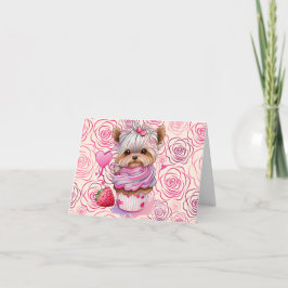 Cartão Feliz Dia dos Namorados Cachorrinho Cupcake Rosas