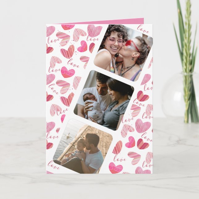 Cartão Feliz Dia dos Namorados Colagem de Fotos Coração R (Frente)