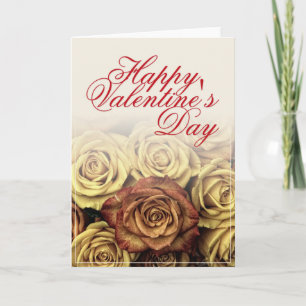 Cartão Feliz dia dos namorados com buquê de rosas amarela