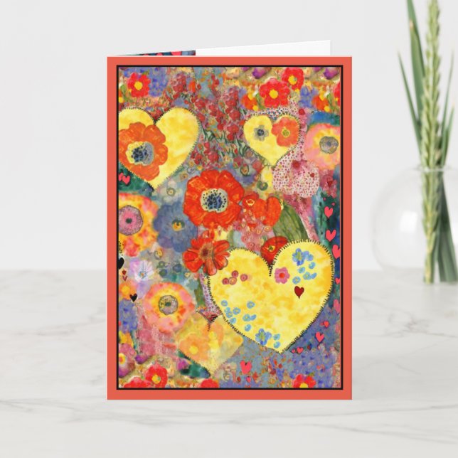 Cartão Feliz Dia dos Namorados com corações e flores (Frente)