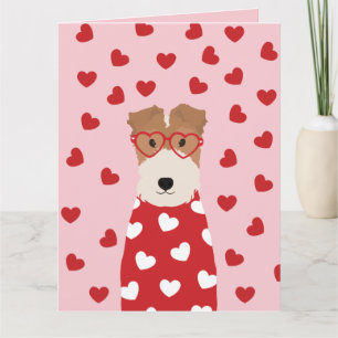 Cartão Feliz Dia dos Namorados Fox Terrier Dog Rosa