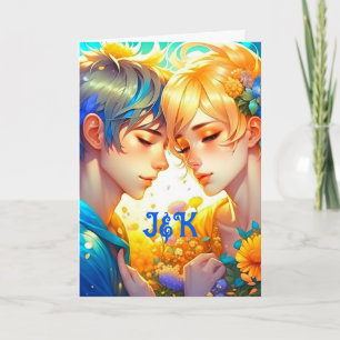 Cartão Feliz Dia dos Namorados   Menino e Menina de Anime